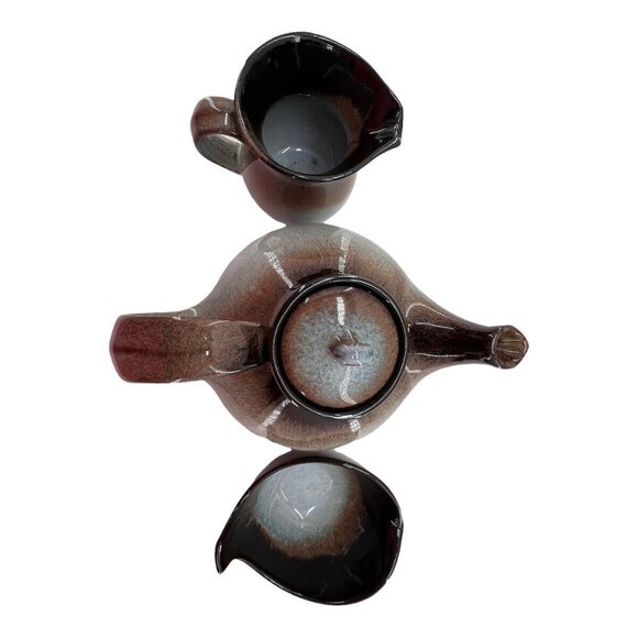 Vtg Peter Pots Pottery 1960s Creamer Sugar Teapot w Lid 4 Pc Ombre - Picture 5 of 9